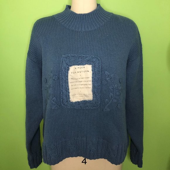 Vintage 90s Esprit Sport Cottagecore Cropped Pullover Poem Sweater Sz Large - Picture 1 of 7